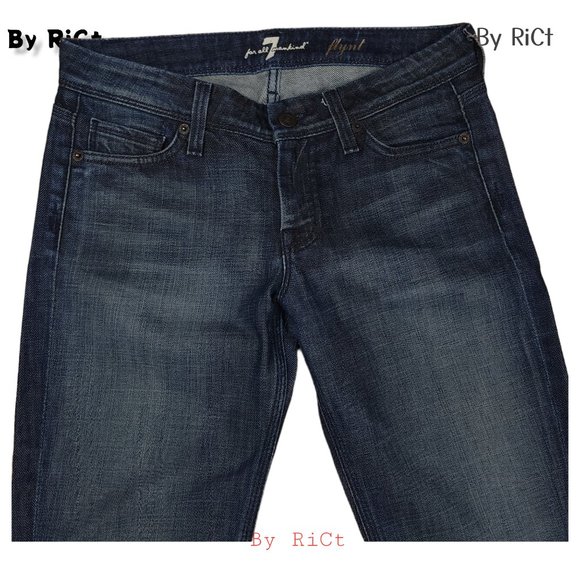 7 For All Mankind Flynt Bootcut Women's Jeans Size 27x30 Flare Low Rise Zip Blue - Picture 6 of 9